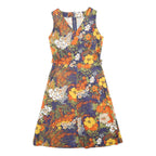 Womens Orange Green Floral Polyester Blend Day Dress Sleeveless V-Neck S