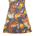 Womens Orange Green Floral Polyester Blend Day Dress Sleeveless V-Neck S