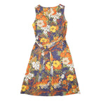 Womens Orange Green Floral Polyester Blend Day Dress Sleeveless V-Neck S