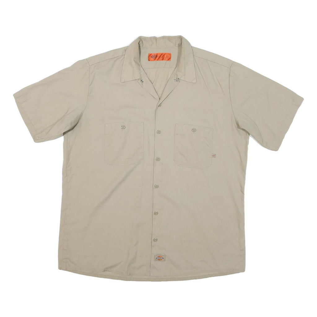DICKIES Mens Beige Cotton Blend Work Shirt XL Short Sleeve Button Pockets
