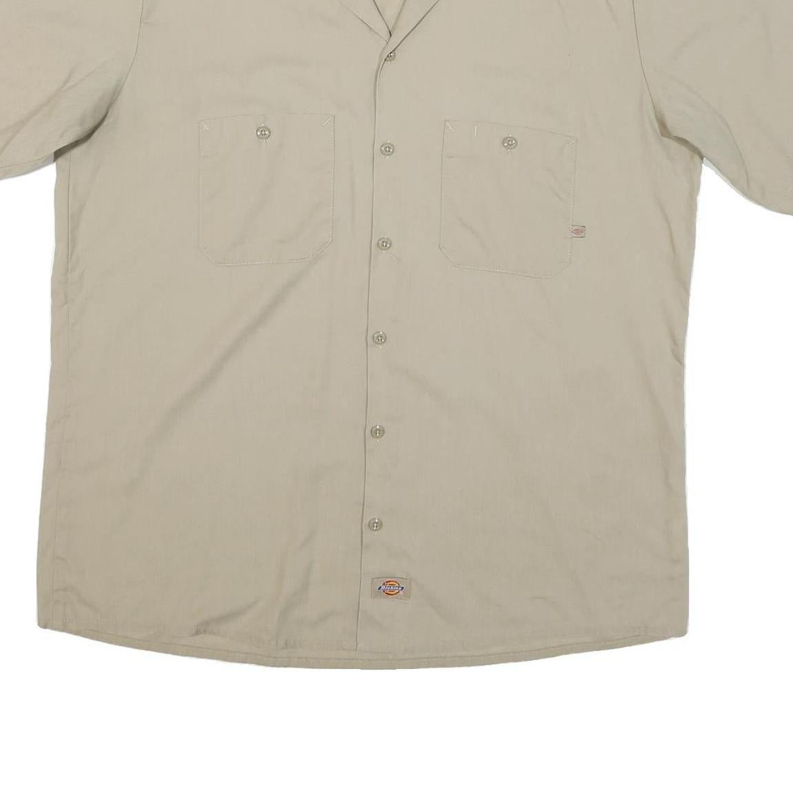 DICKIES Mens Beige Cotton Blend Work Shirt XL Short Sleeve Button Pockets