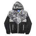 ADIDAS Mens Black & Grey Logo Print Windbreaker Jacket S Polyester Zip Hooded