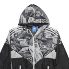 ADIDAS Mens Black & Grey Logo Print Windbreaker Jacket S Polyester Zip Hooded
