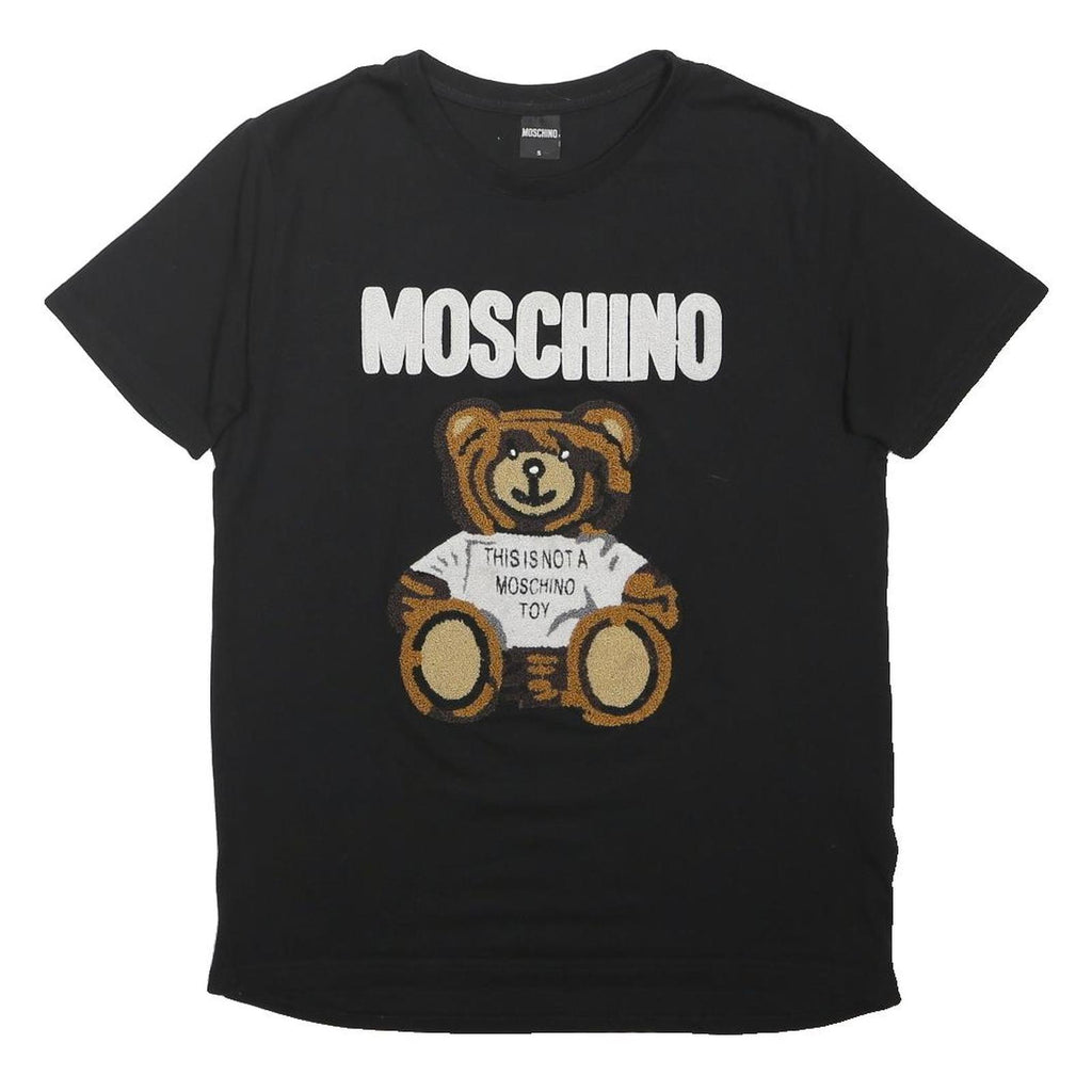 MOSCHINO Mens Black Graphic T-Shirt S Short Sleeve Crew Neck Designer Logo