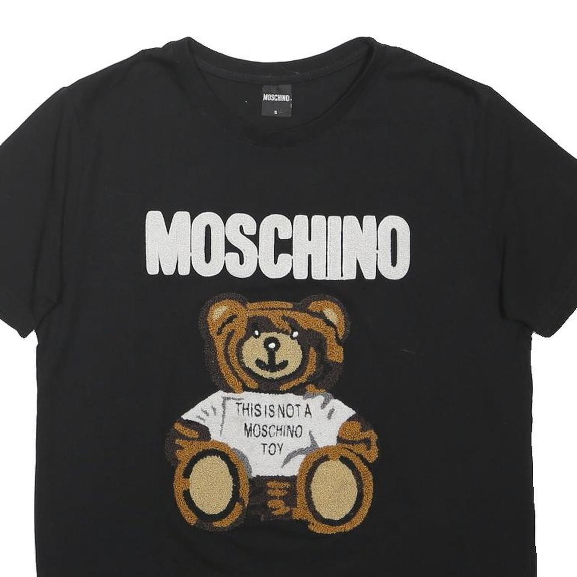 MOSCHINO Mens Black Graphic T-Shirt S Short Sleeve Crew Neck Designer Logo