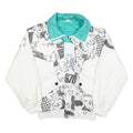 ALPINE Womens White & Turquoise Abstract Print Zip Jacket S Polyester Blend