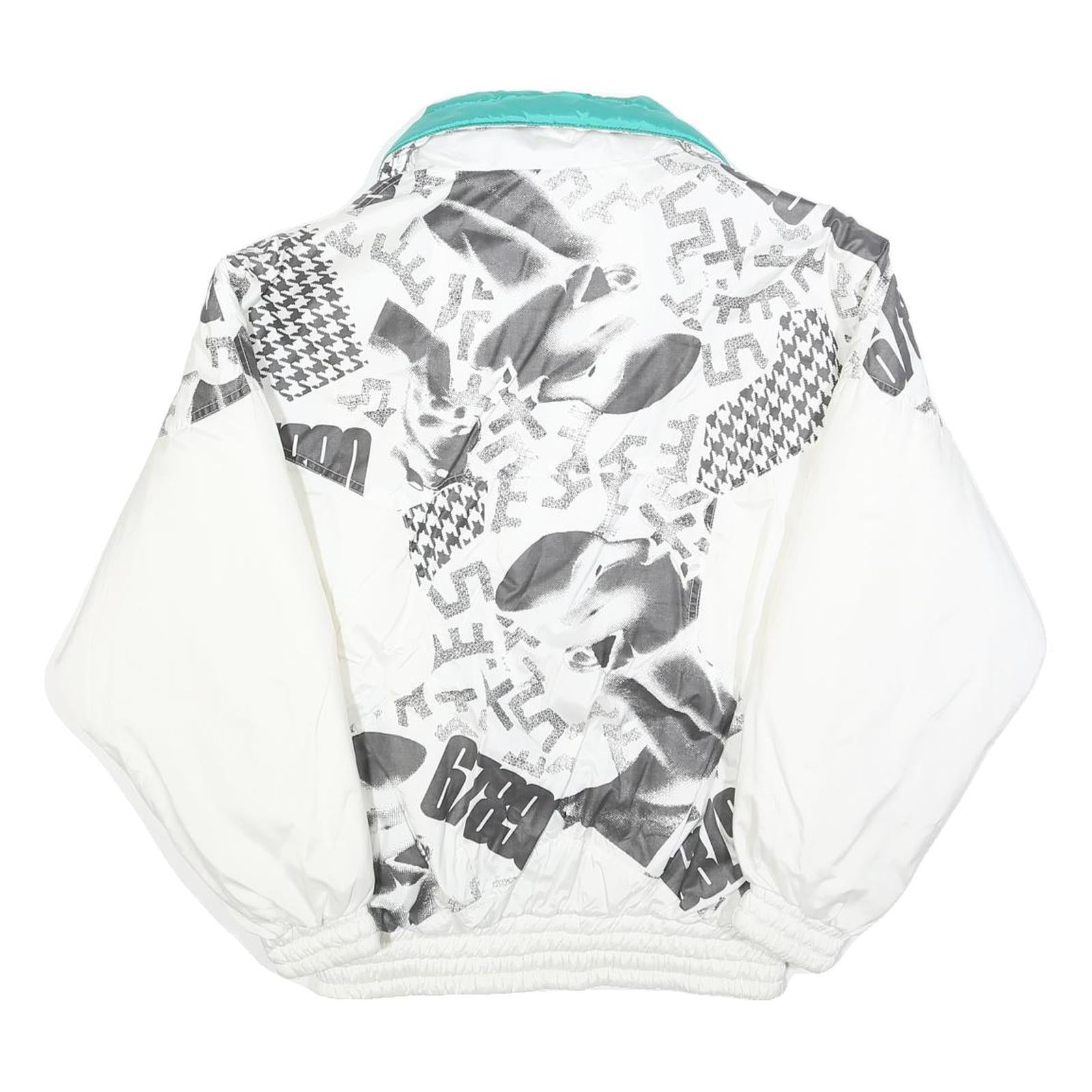 ALPINE Womens White & Turquoise Abstract Print Zip Jacket S Polyester Blend