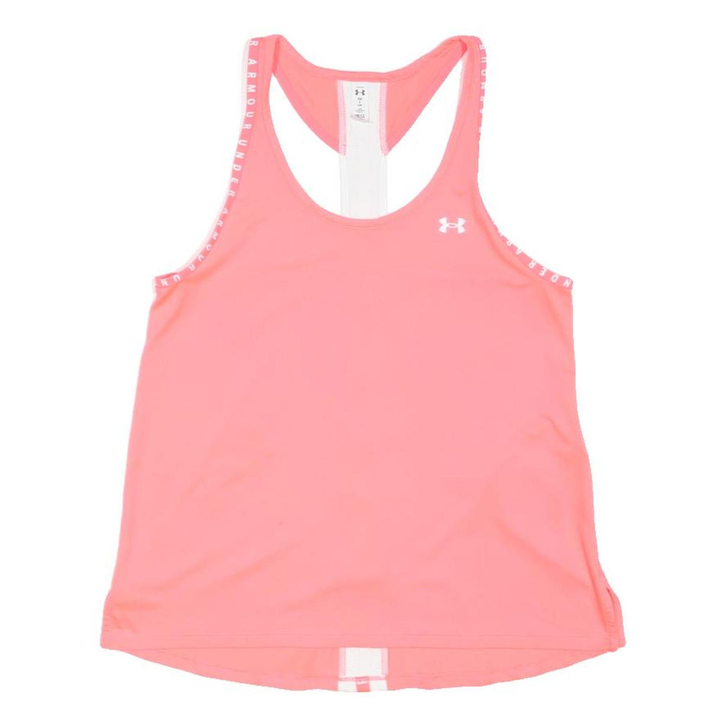UNDER ARMOUR Womens Pink & White Graphic T-Shirt S Sleeveless Crew Neck