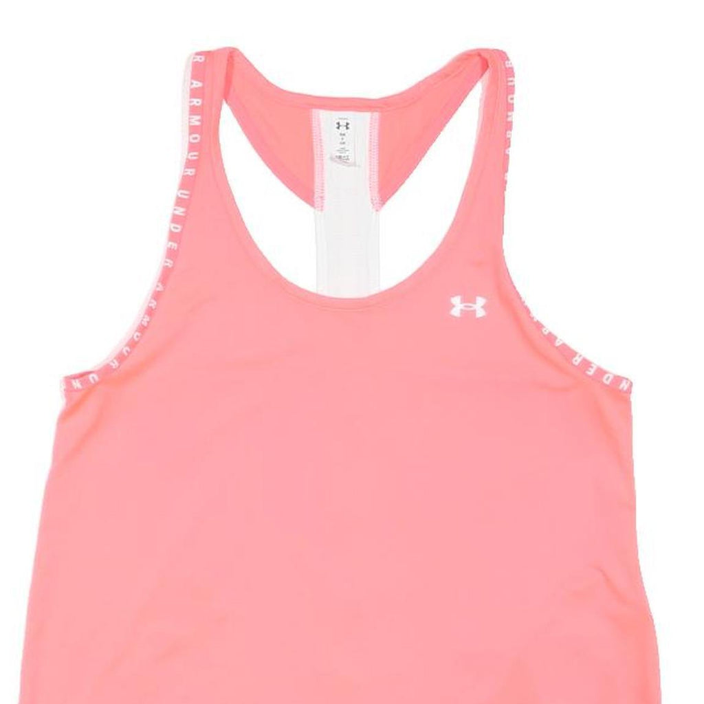 UNDER ARMOUR Womens Pink & White Graphic T-Shirt S Sleeveless Crew Neck