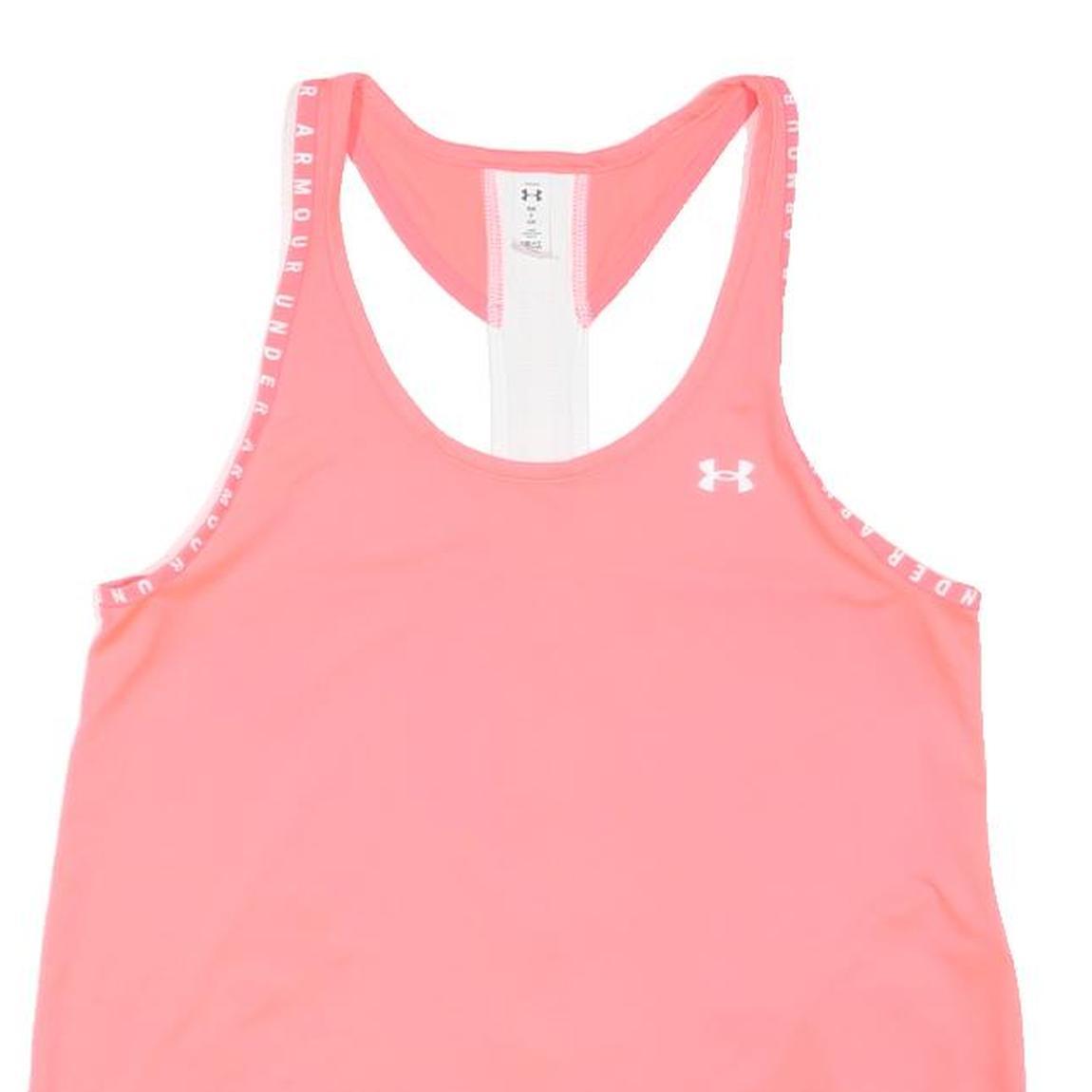 UNDER ARMOUR Womens Pink & White Graphic T-Shirt S Sleeveless Crew Neck
