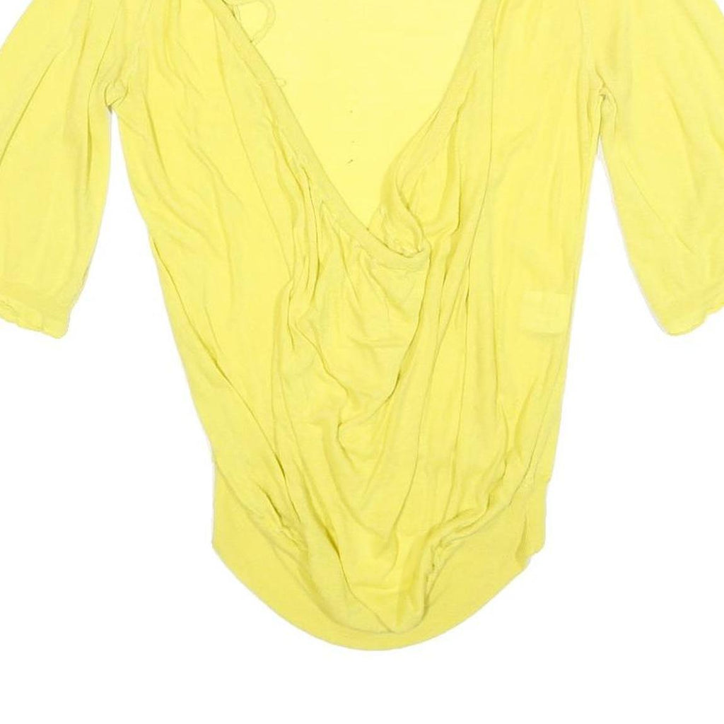 ALL SAINTS Womens Yellow Basic Top 3/4 Sleeve Round Neck S Lightweight Casual