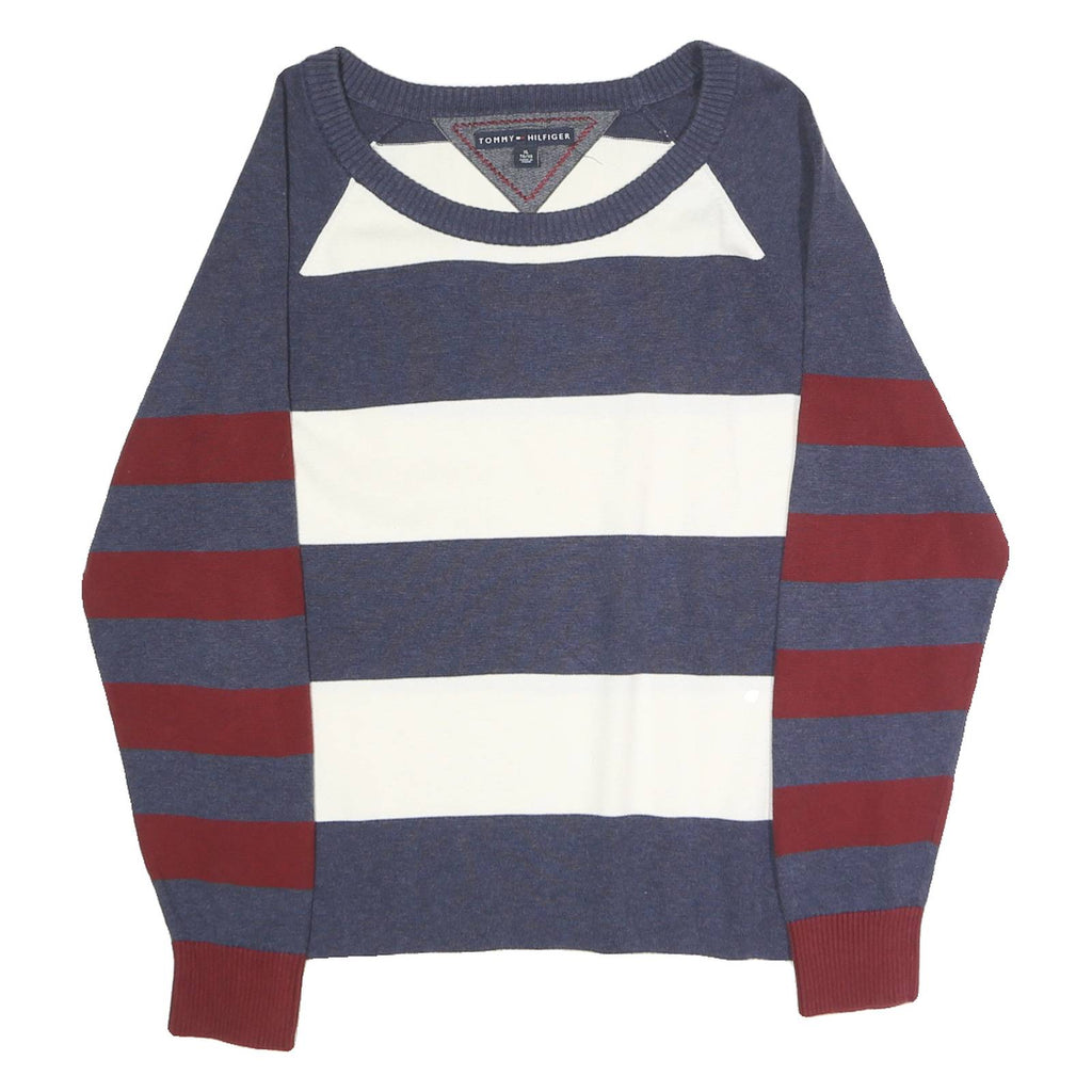 TOMMY HILFIGER Mens Blue & White & Red Patterned Cotton Blend Crew Neck Basic