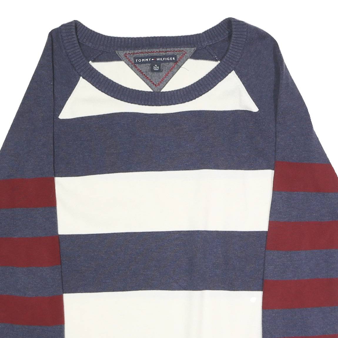 TOMMY HILFIGER Mens Blue & White & Red Patterned Cotton Blend Crew Neck Basic