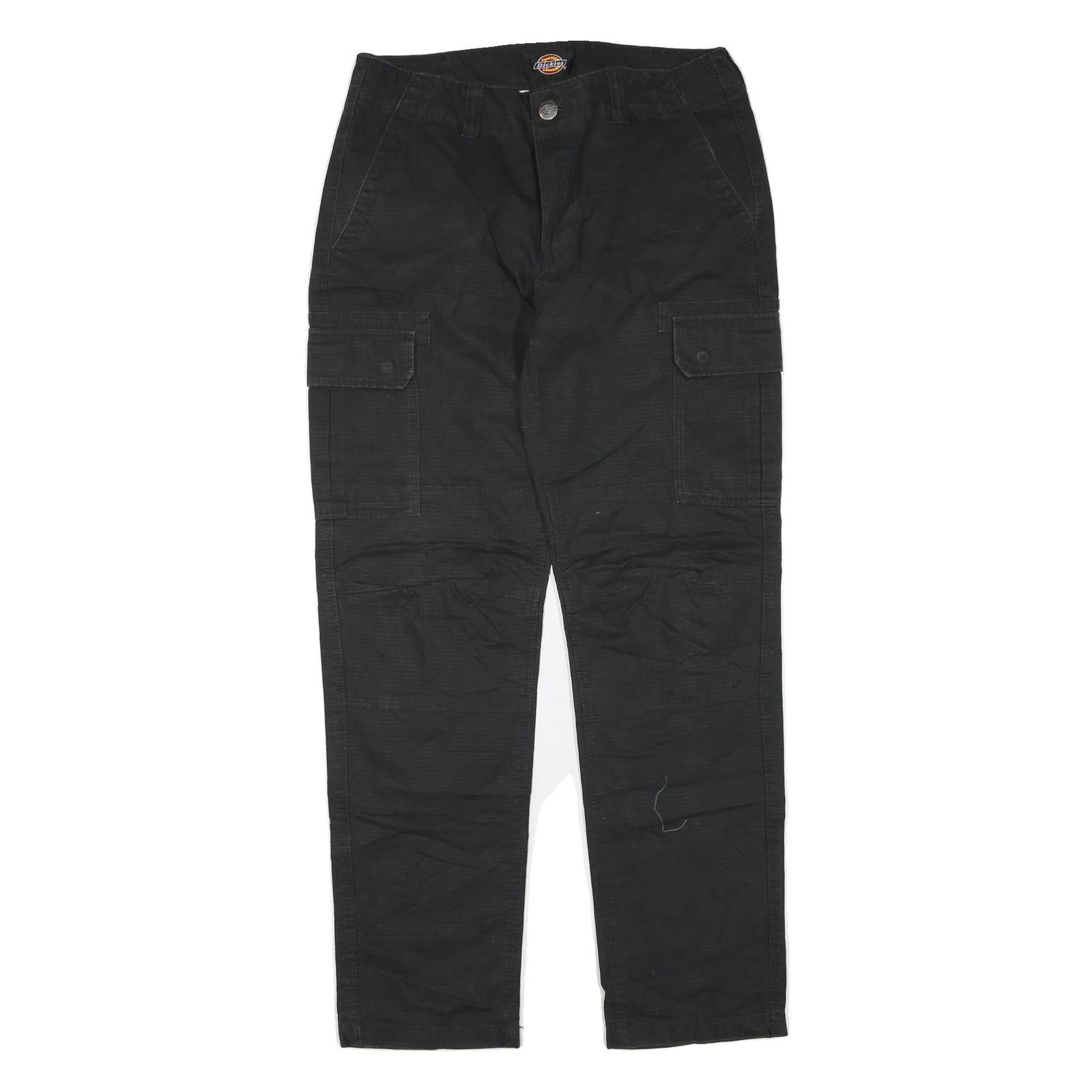 DICKIES Mens Black Cotton Blend Regular Cargo Trousers W32 L32 Workwear Zip
