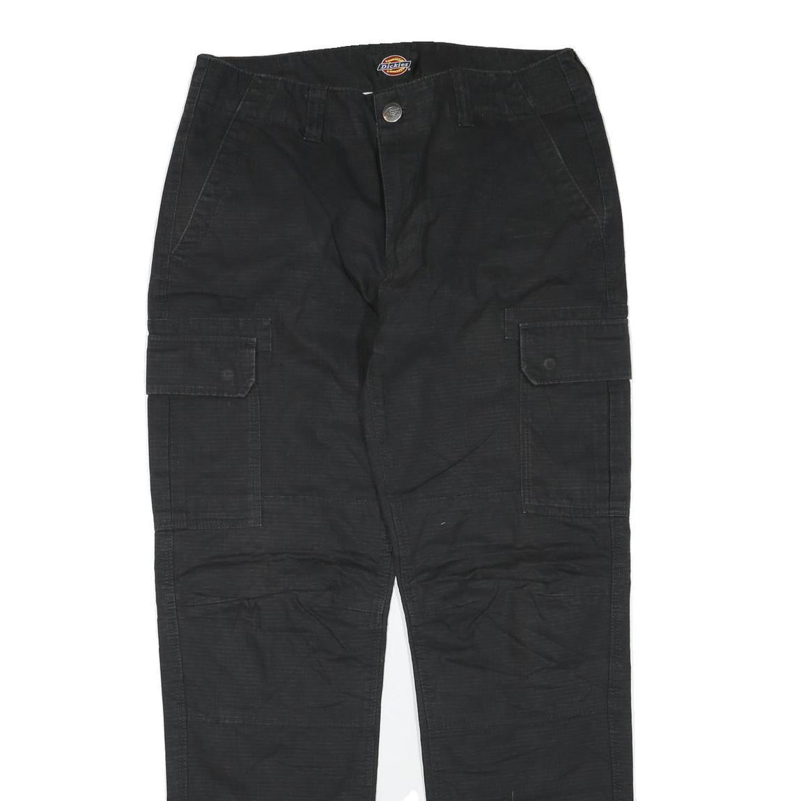 DICKIES Mens Black Cotton Blend Regular Cargo Trousers W32 L32 Workwear Zip