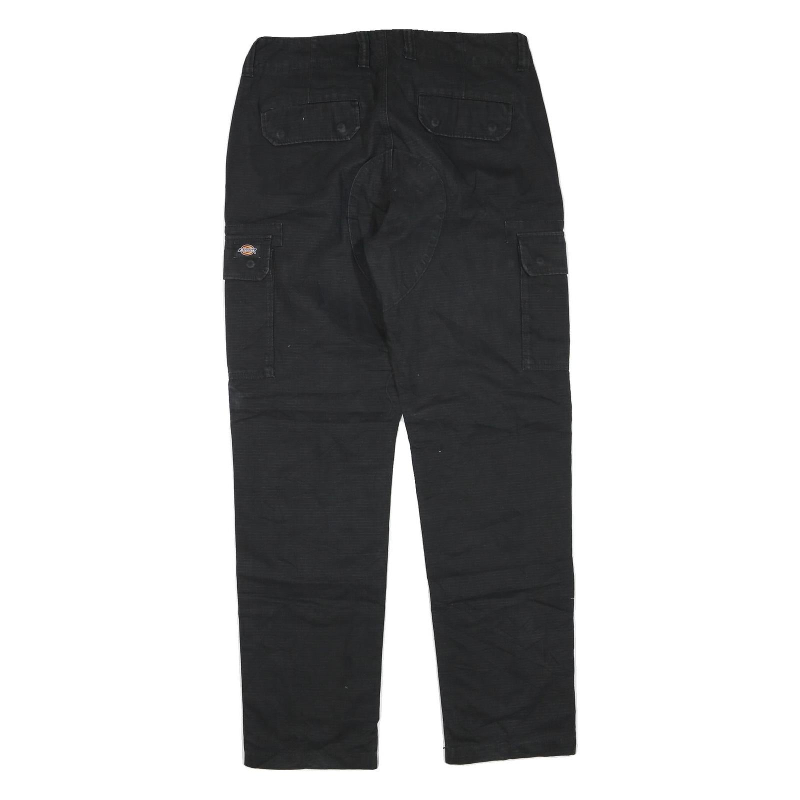 DICKIES Mens Black Cotton Blend Regular Cargo Trousers W32 L32 Workwear Zip