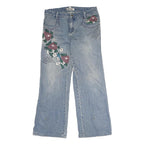 B&H Womens Jeans Blue Regular Straight Denim Light W31 L29 Floral Embroidered