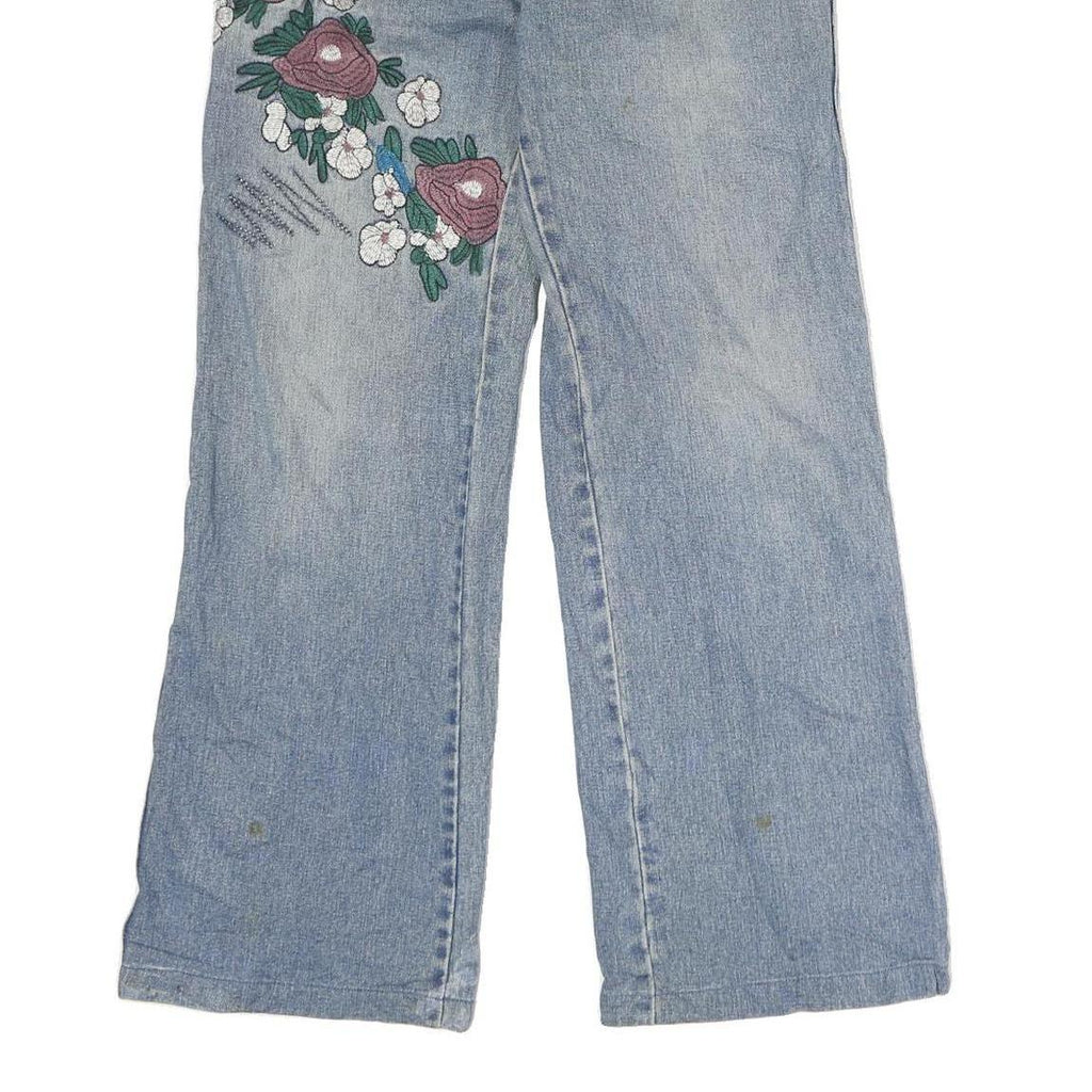B&H Womens Jeans Blue Regular Straight Denim Light W31 L29 Floral Embroidered