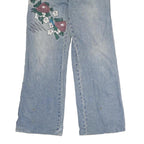 B&H Womens Jeans Blue Regular Straight Denim Light W31 L29 Floral Embroidered