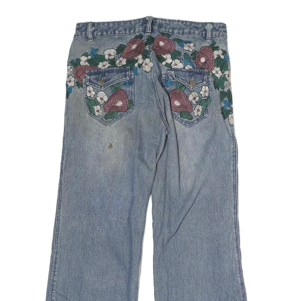 B&H Womens Jeans Blue Regular Straight Denim Light W31 L29 Floral Embroidered