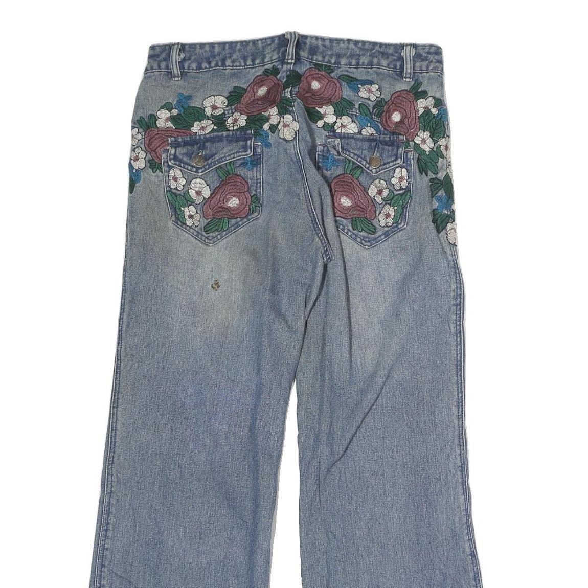 B&H Womens Jeans Blue Regular Straight Denim Light W31 L29 Floral Embroidered