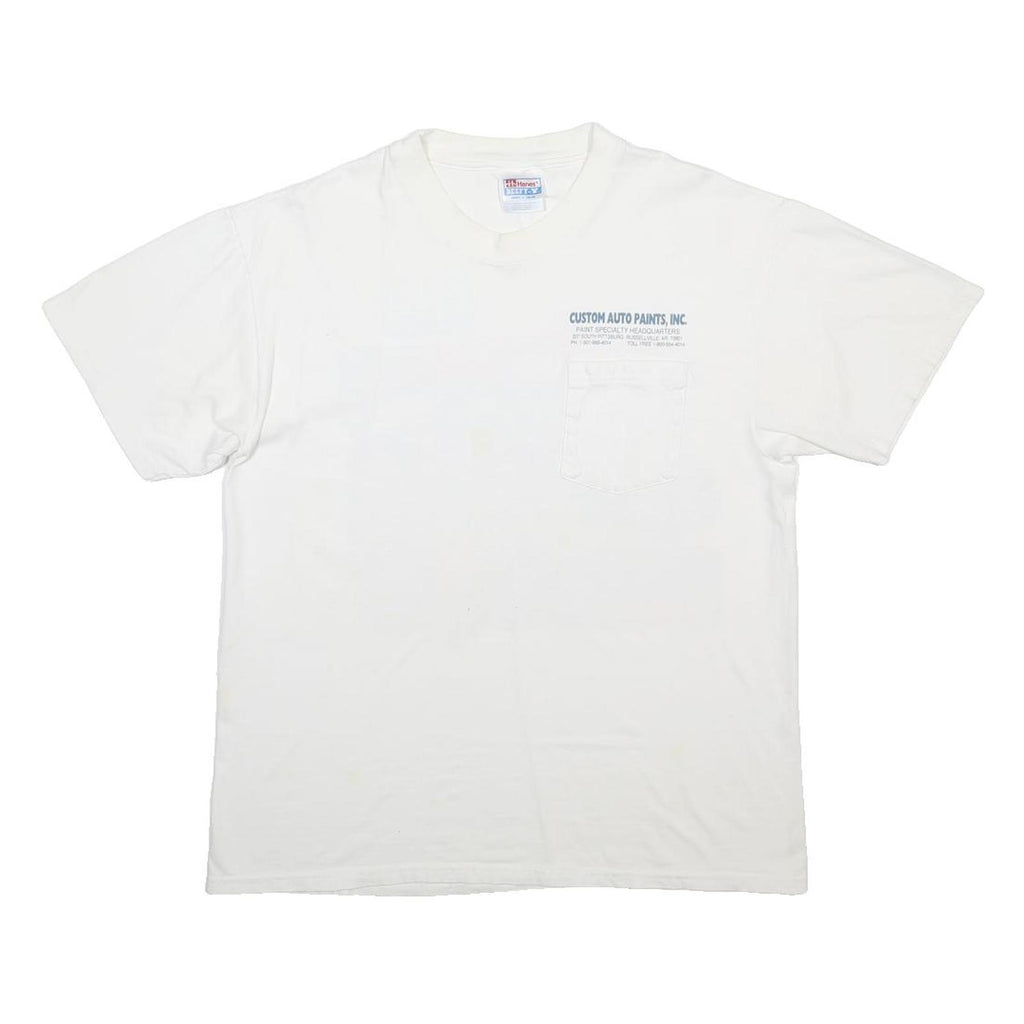 HANES Mens White Automotive Refinish Graphic T-Shirt L Short Sleeve Crew Neck