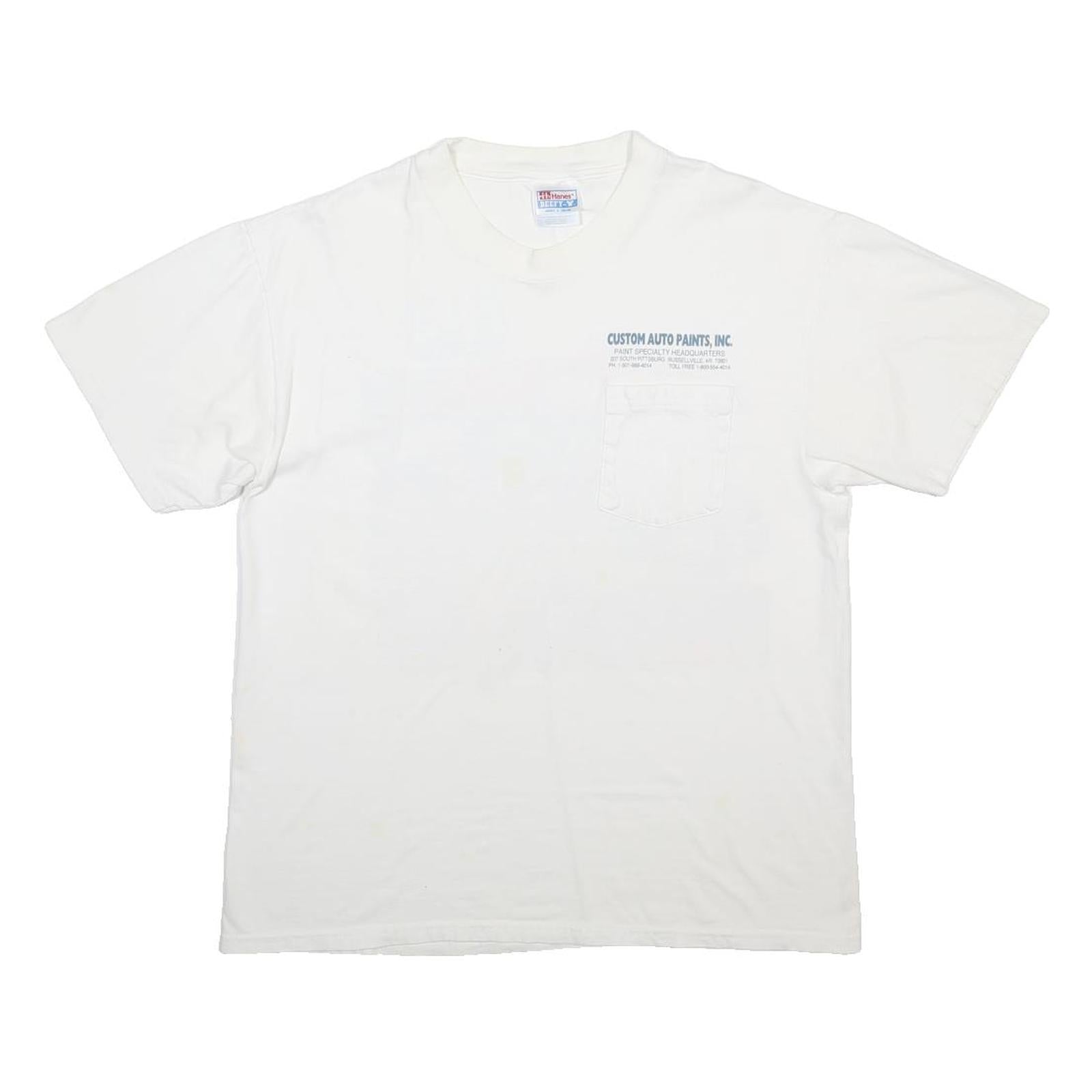 HANES Mens White Automotive Refinish Graphic T-Shirt L Short Sleeve Crew Neck