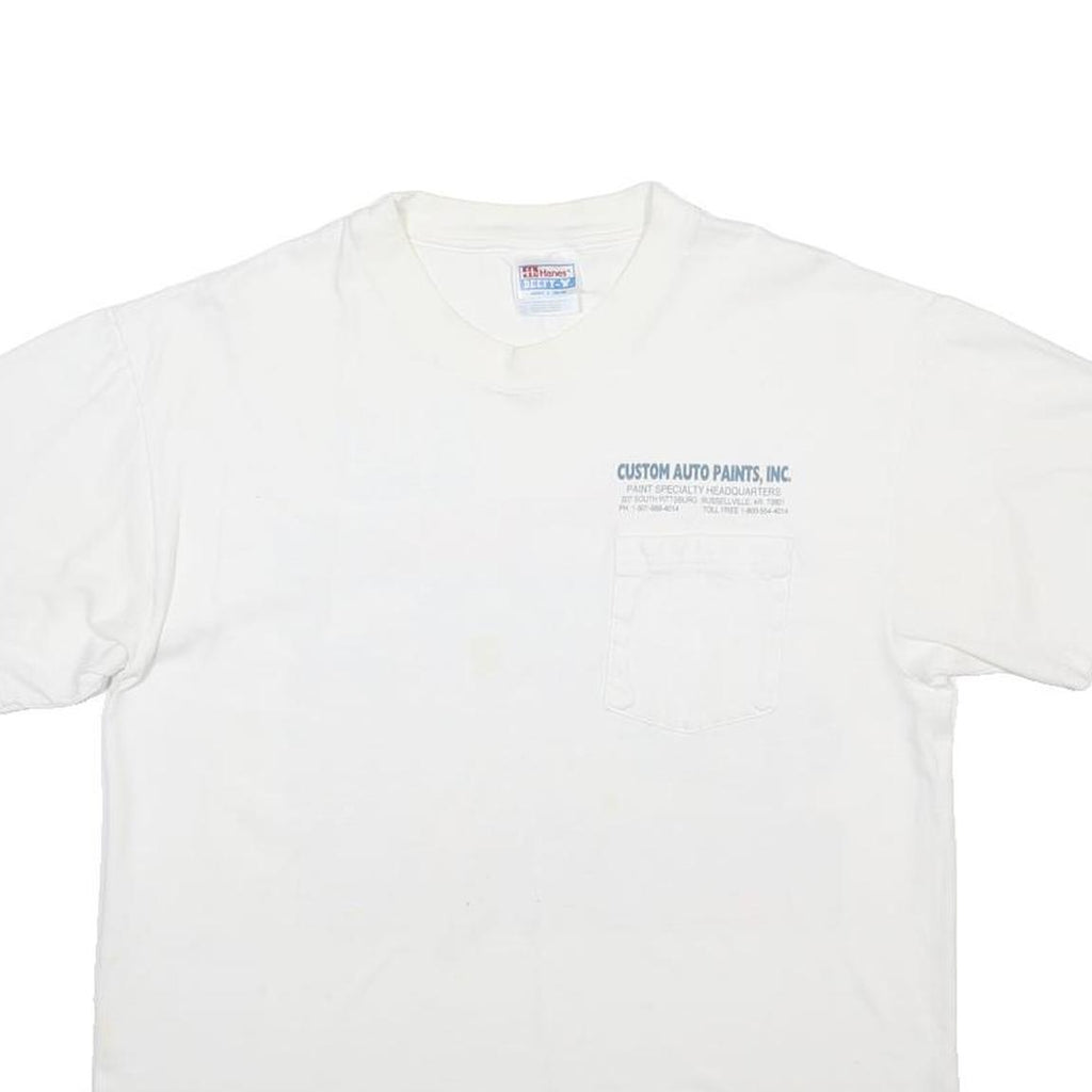 HANES Mens White Automotive Refinish Graphic T-Shirt L Short Sleeve Crew Neck