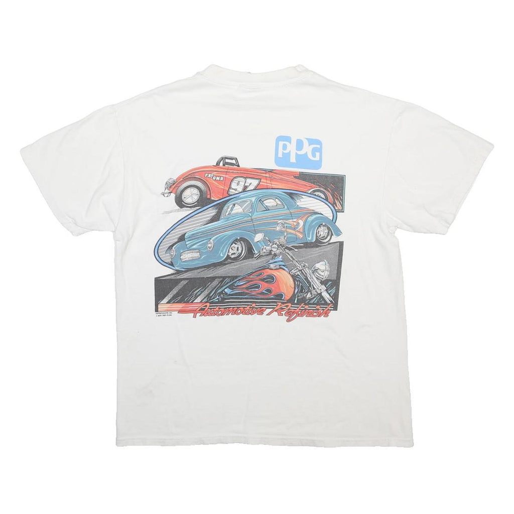 HANES Mens White Automotive Refinish Graphic T-Shirt L Short Sleeve Crew Neck