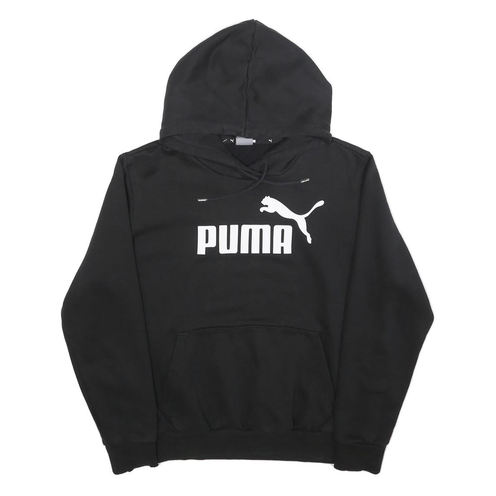 PUMA Womens Black Hoodie M Cotton Blend Pullover Sweatshirt Logo Print