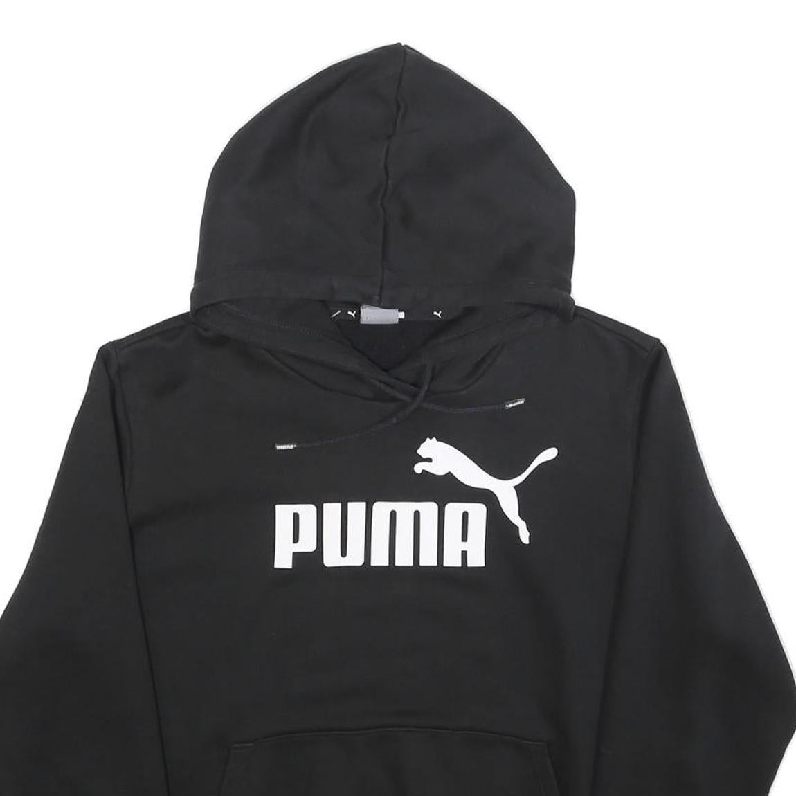 PUMA Womens Black Hoodie M Cotton Blend Pullover Sweatshirt Logo Print