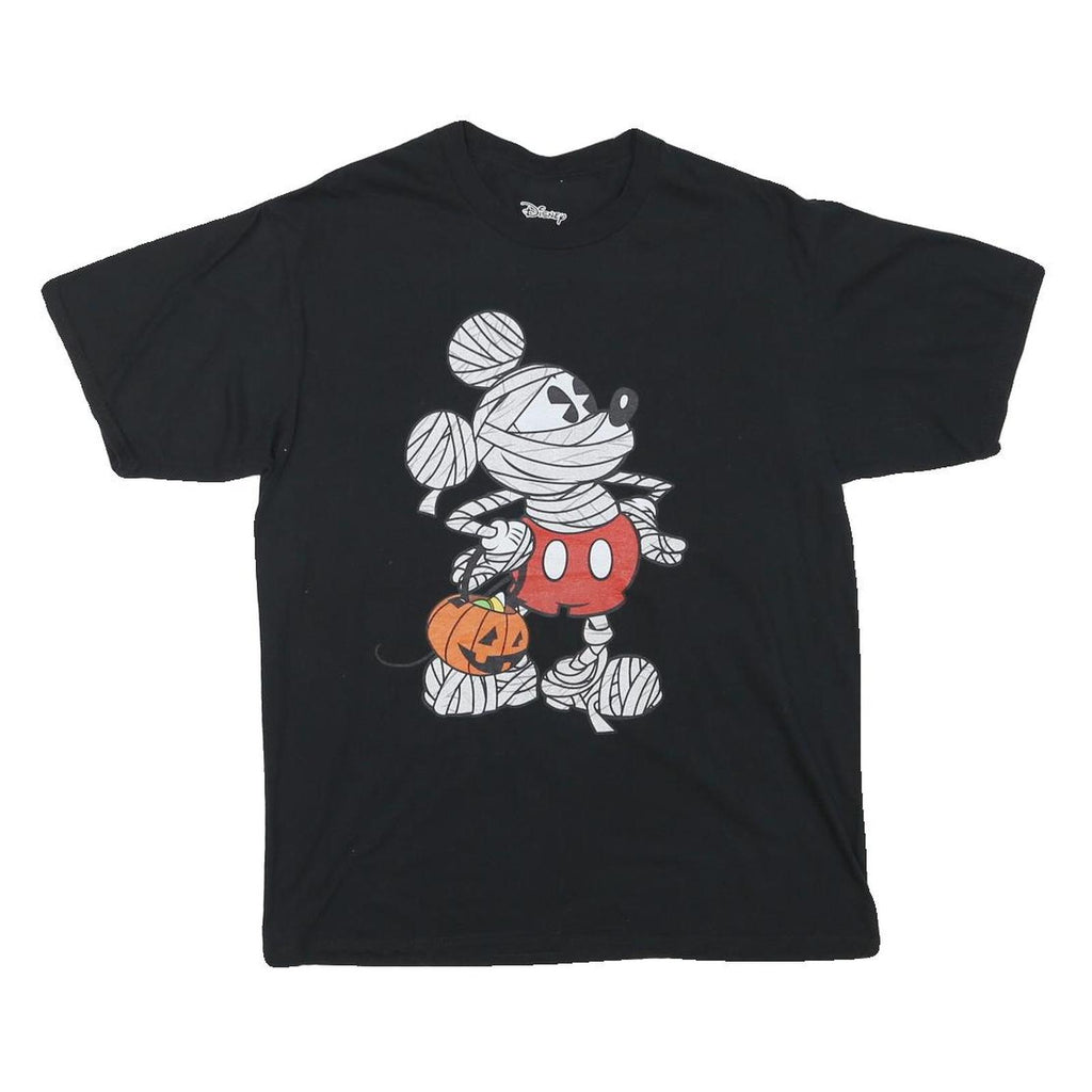 DISNEY Mens Black Mickey Mouse Halloween Graphic T-Shirt S Crew Neck Short