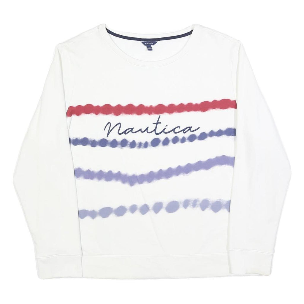 NAUTICA Womens White Blue Red Sweatshirt Crew Neck XL Cotton Blend Casual