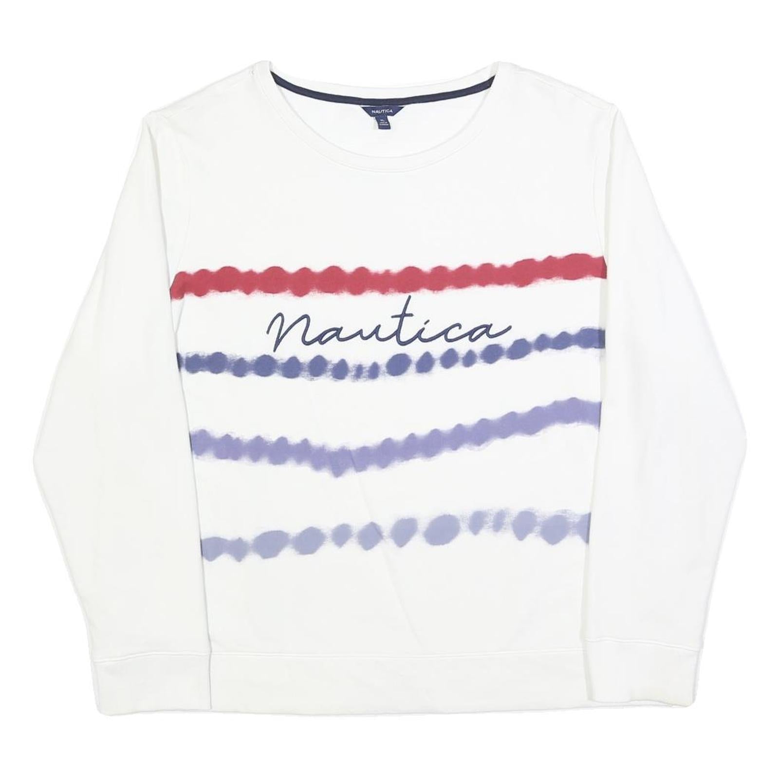 NAUTICA Womens White Blue Red Sweatshirt Crew Neck XL Cotton Blend Casual