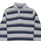 TOMMY HILFIGER Mens Grey & Navy Blue Striped Long Sleeve Polo Shirt XS Cotton