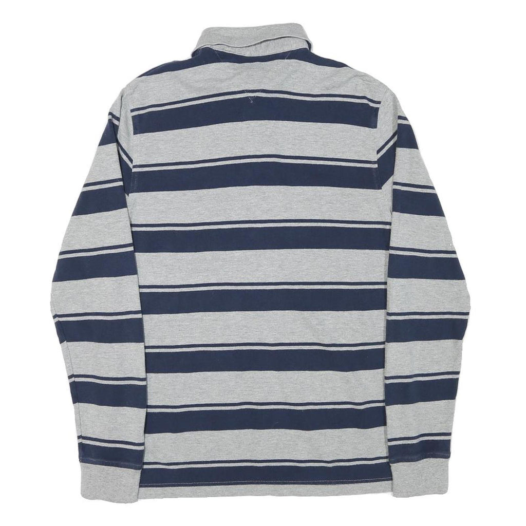 TOMMY HILFIGER Mens Grey & Navy Blue Striped Long Sleeve Polo Shirt XS Cotton