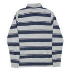 TOMMY HILFIGER Mens Grey & Navy Blue Striped Long Sleeve Polo Shirt XS Cotton