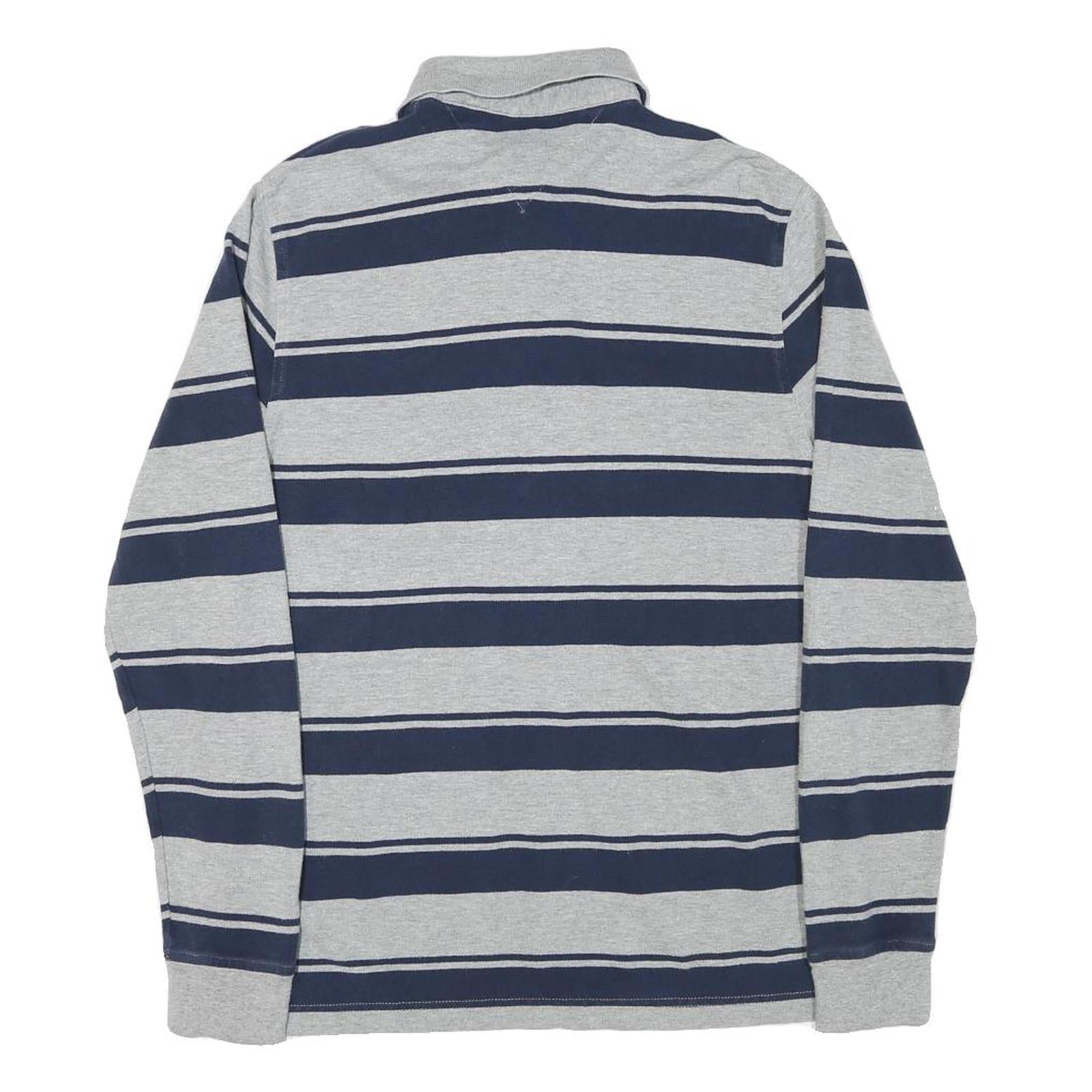 TOMMY HILFIGER Mens Grey & Navy Blue Striped Long Sleeve Polo Shirt XS Cotton