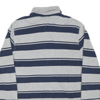 TOMMY HILFIGER Mens Grey & Navy Blue Striped Long Sleeve Polo Shirt XS Cotton