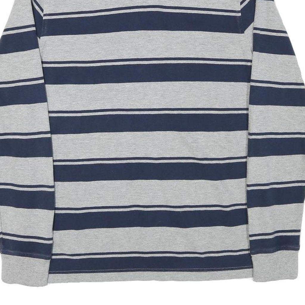 TOMMY HILFIGER Mens Grey & Navy Blue Striped Long Sleeve Polo Shirt XS Cotton