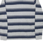 TOMMY HILFIGER Mens Grey & Navy Blue Striped Long Sleeve Polo Shirt XS Cotton