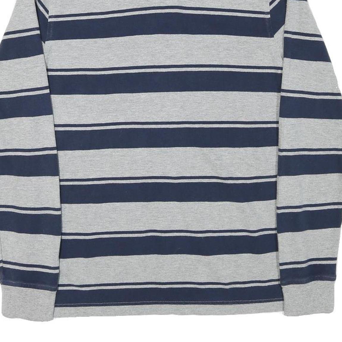 TOMMY HILFIGER Mens Grey & Navy Blue Striped Long Sleeve Polo Shirt XS Cotton