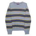 TOMMY HILFIGER Mens Grey & Navy Yellow Stripe Patterned Cotton Jumper Crew Neck
