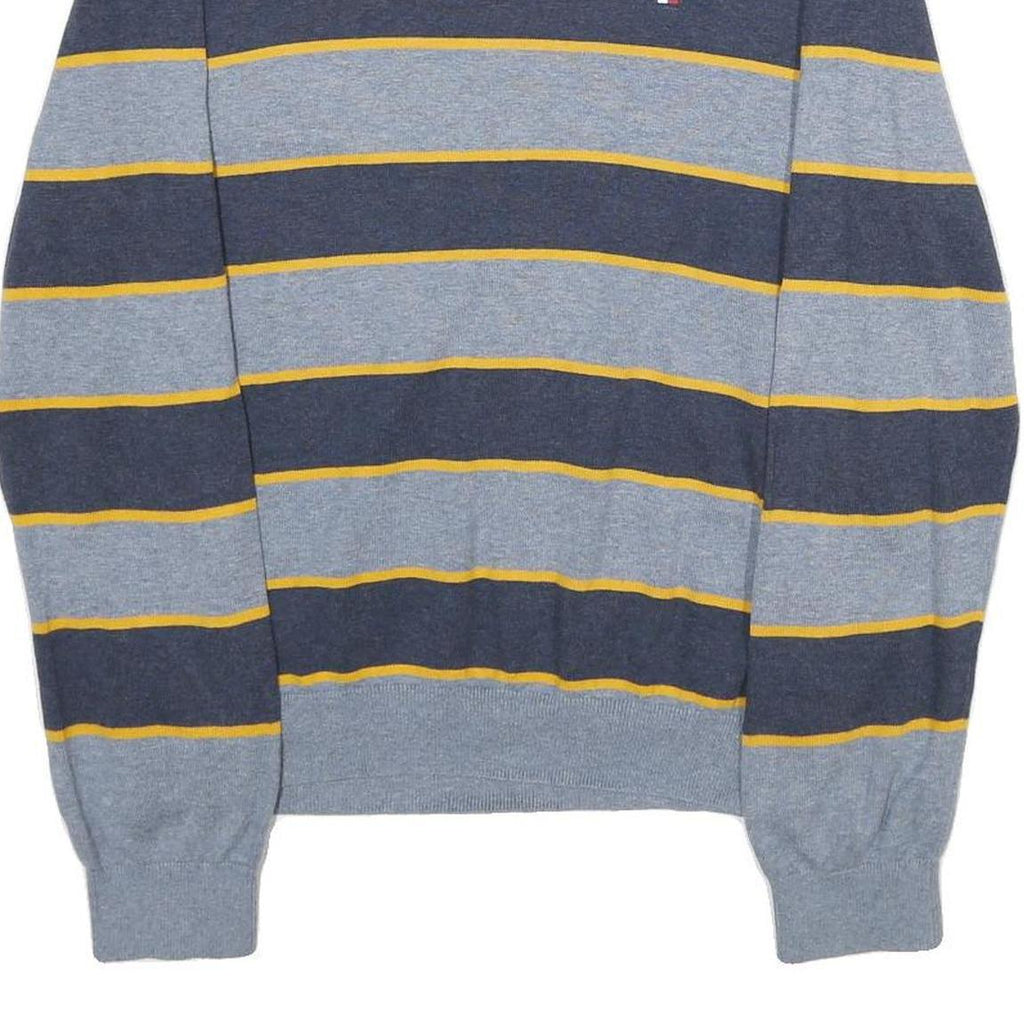 TOMMY HILFIGER Mens Grey & Navy Yellow Stripe Patterned Cotton Jumper Crew Neck
