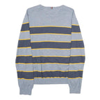 TOMMY HILFIGER Mens Grey & Navy Yellow Stripe Patterned Cotton Jumper Crew Neck