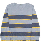 TOMMY HILFIGER Mens Grey & Navy Yellow Stripe Patterned Cotton Jumper Crew Neck