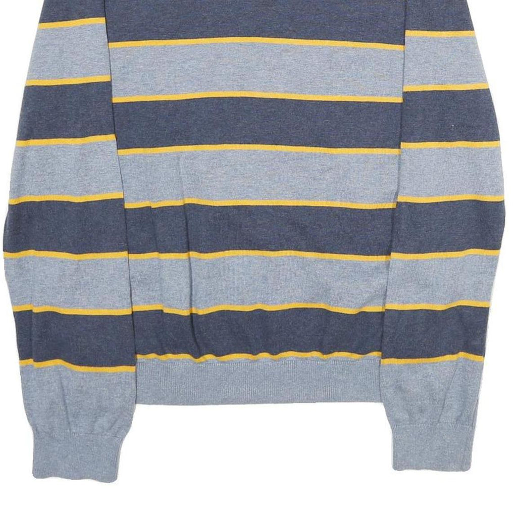 TOMMY HILFIGER Mens Grey & Navy Yellow Stripe Patterned Cotton Jumper Crew Neck