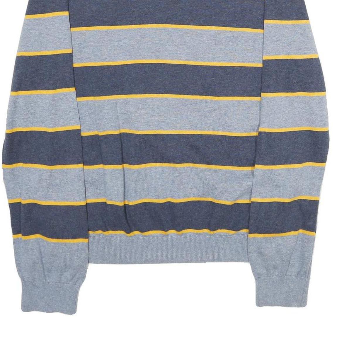TOMMY HILFIGER Mens Grey & Navy Yellow Stripe Patterned Cotton Jumper Crew Neck