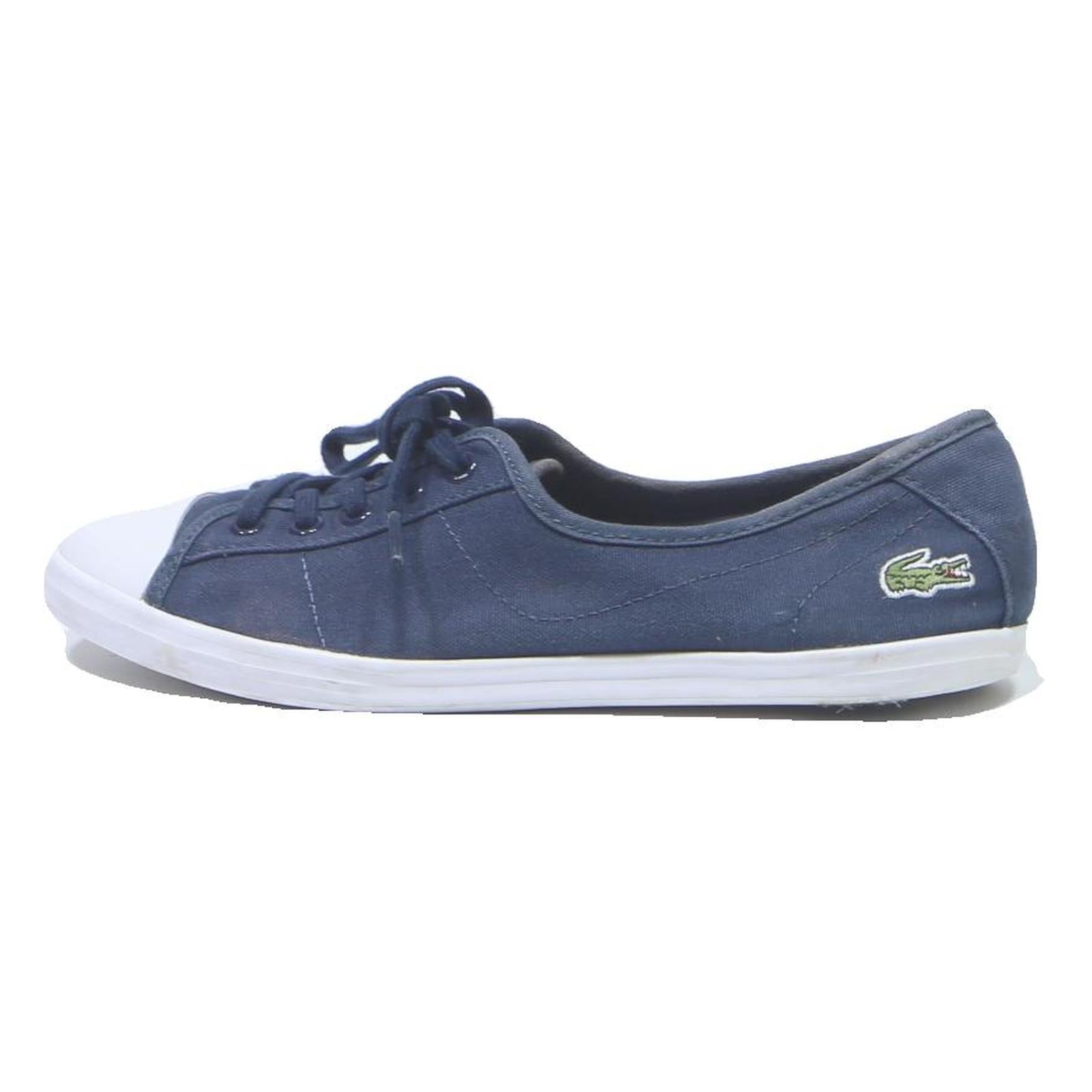 LACOSTE Womens Navy Blue Canvas Low Top Trainers UK 5 Casual Lightweight