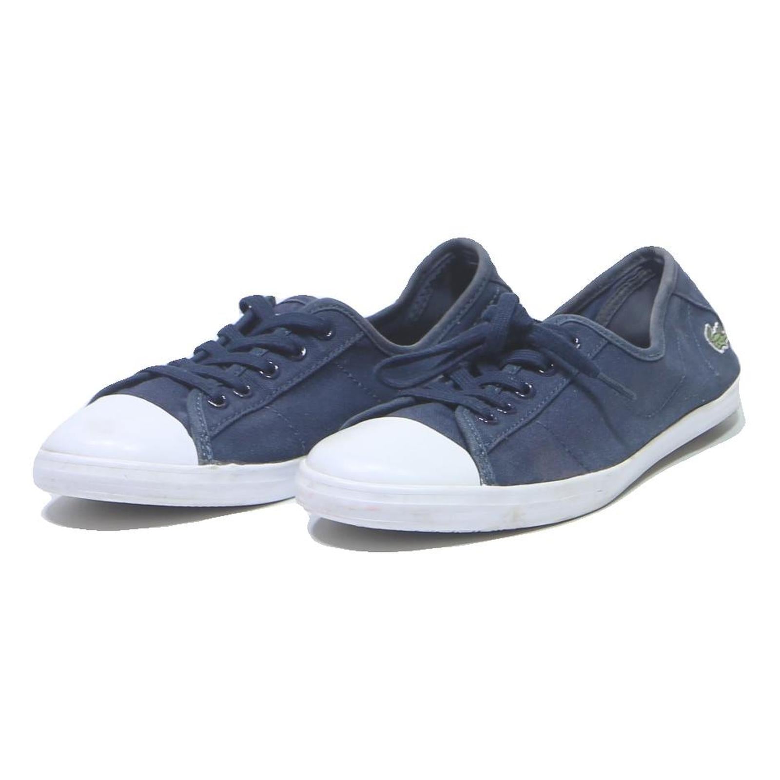 LACOSTE Womens Navy Blue Canvas Low Top Trainers UK 5 Casual Lightweight